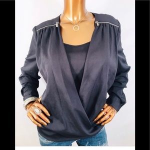Calvin Klein wrap blouse w/zippers on shoulders